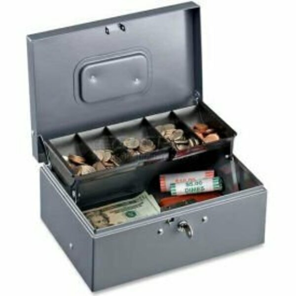 Sparco Products Sparco  Steel Cash Box w/5 Compartment Tray Keyed Lock, 11-13/32"W x 7-1/2"H x 3-13/32"H, Gray 15507